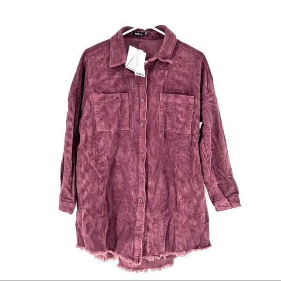 Boohoo Women's Raw Edge Oversized Cord Shirt - Size 4 - Picture 2 of 6